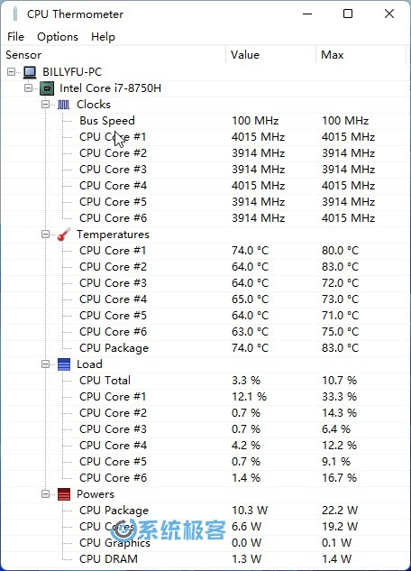 使用 CPU Thermometer 查看 CPU 温度