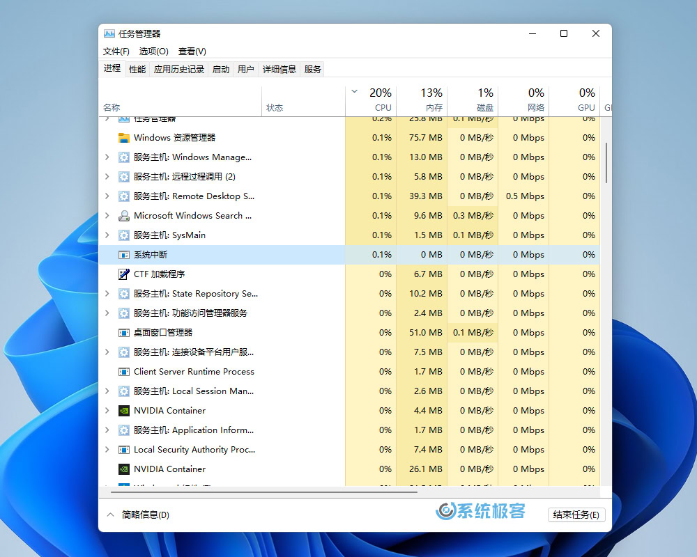 「任务管理器」中的「系统中断」